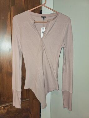 Express Dusty Pink Ribbed Long Sleeve Henley Top